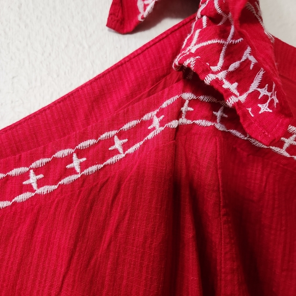 NWT Knox Rose Tiered Midi Dress Red with White Embroidery Ruffled Straps - Picture 4 of 10